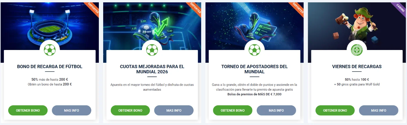 20Bet Casino Promociones y Bonos Deportivos